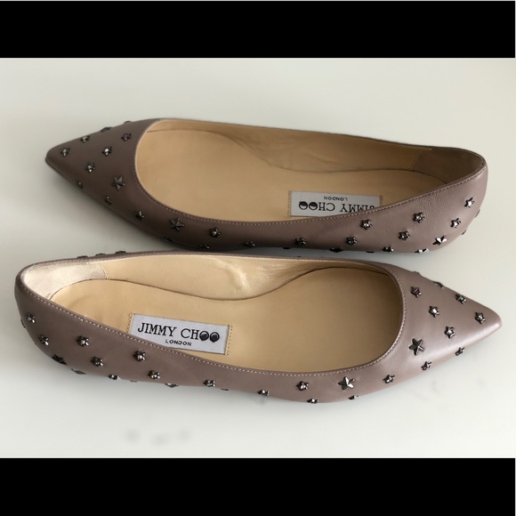 Jimmy Choo Shoes - JIMMY CHOO WILLIS STAR EMBELLISHED LEATHER FLATS